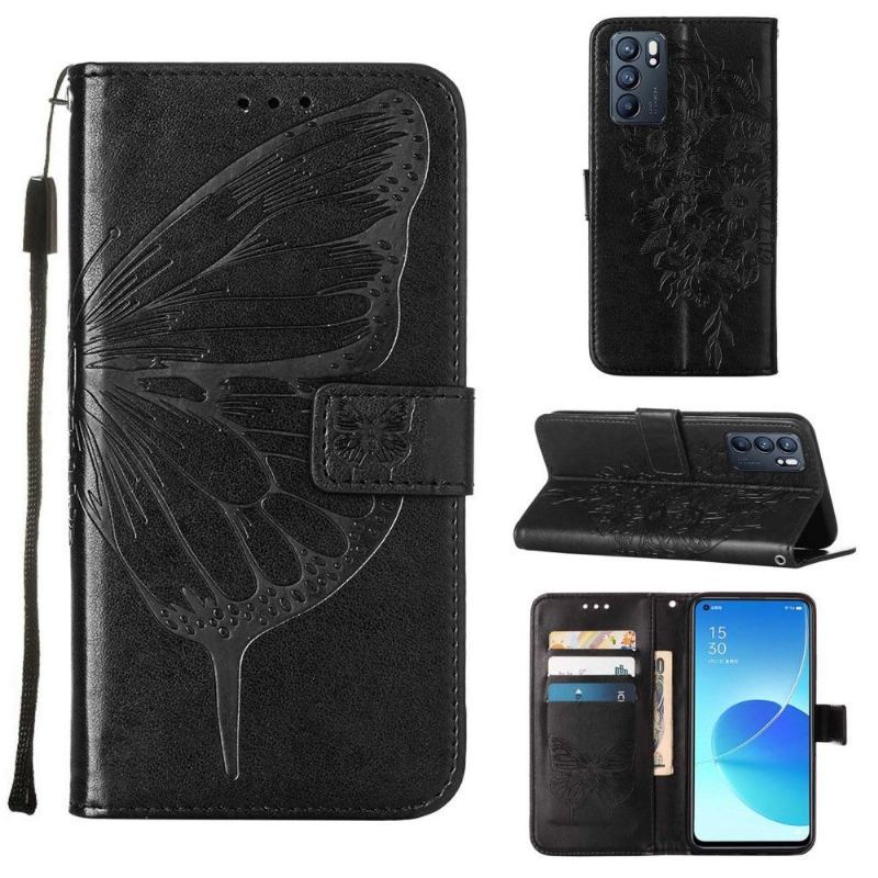 Etui Folio do Oppo Reno 6 5G Classic Butterfly Flower Posiadacz Karty