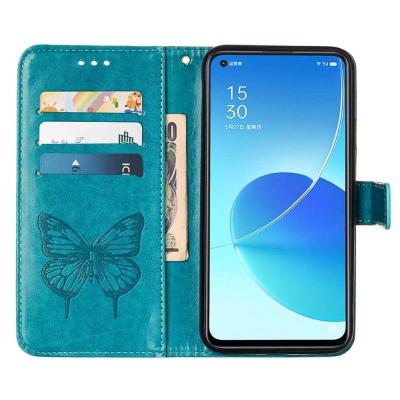 Etui Folio do Oppo Reno 6 5G Classic Butterfly Flower Posiadacz Karty