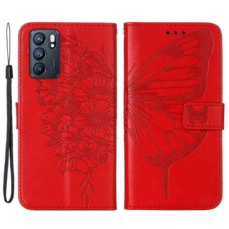 Etui Folio do Oppo Reno 6 5G Classic Butterfly Flower Posiadacz Karty