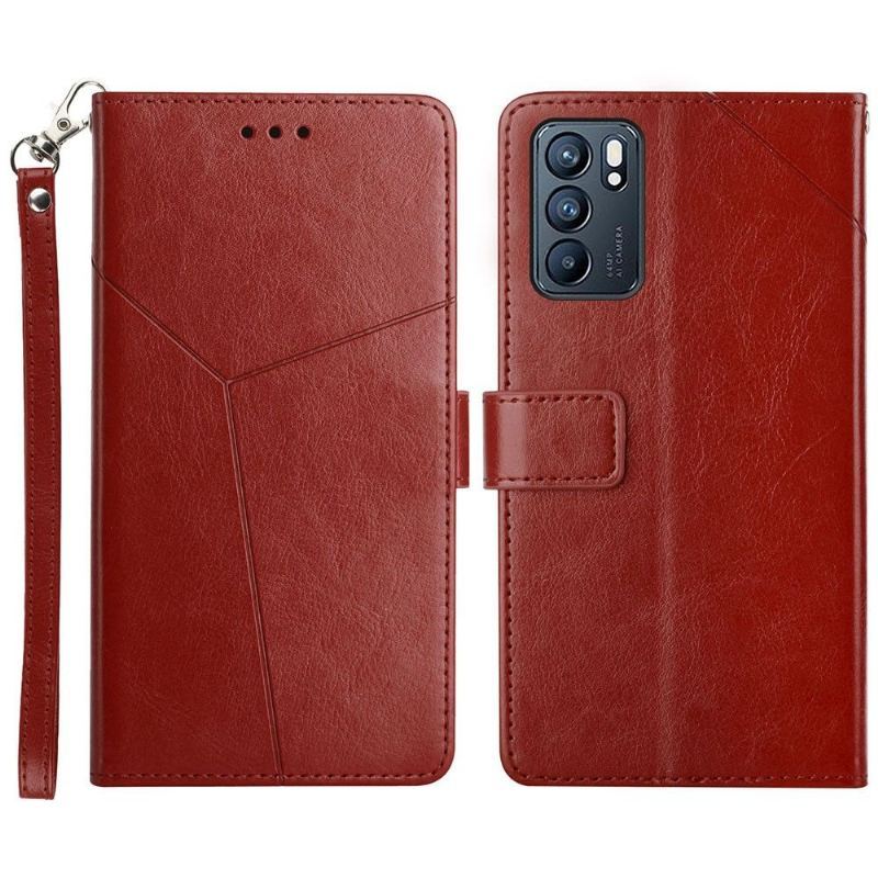 Etui Folio do Oppo Reno 6 5G Obrzeża Y Lines Efekt Skóry