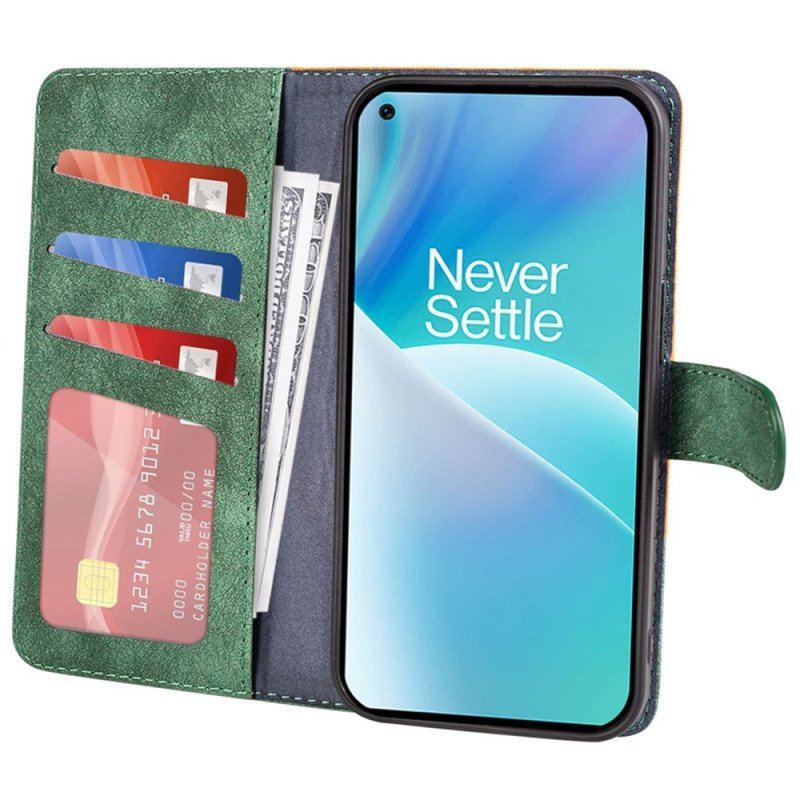 Etui Folio do OnePlus Nord 2T 5G Dwukolorowa Drewniana Tekstura