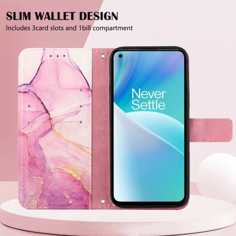 Etui Folio do OnePlus Nord 2T 5G z Łańcuch Pasek Marmuru