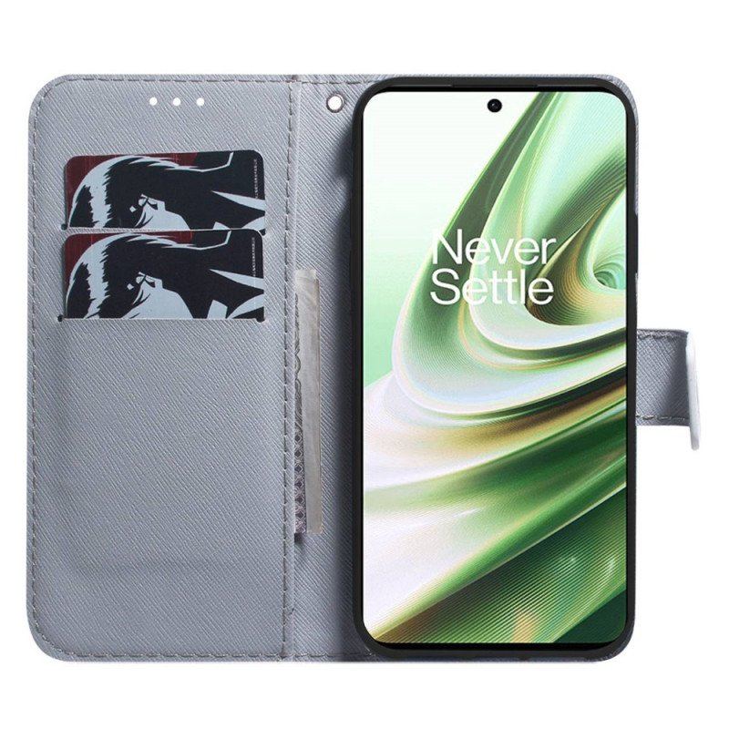 Etui Folio do OnePlus Nord 2T 5G z Łańcuch Pasiasty Biały Tygrys