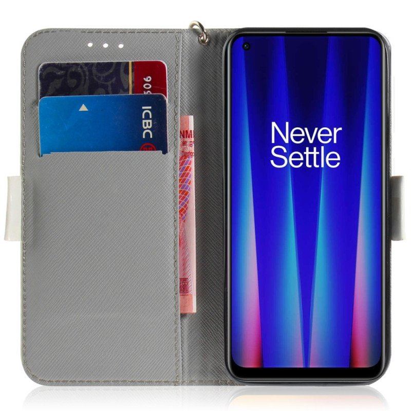 Etui Folio do OnePlus Nord 2T 5G z Łańcuch Śliczny Kot Stringi