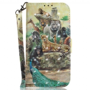 Etui Folio do OnePlus Nord 2T 5G z Łańcuch Stringi Safari Animals