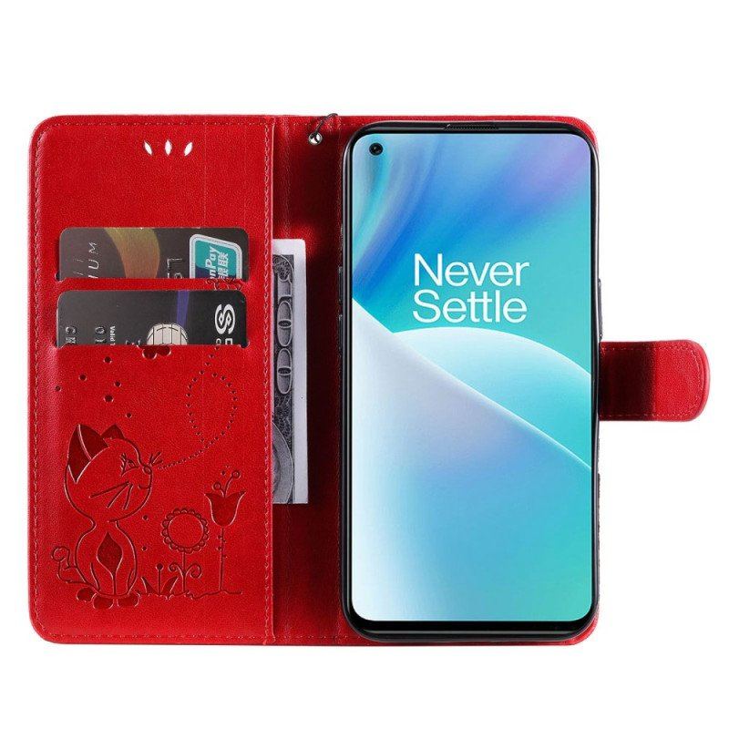 Etui Na Telefon Pokrowce do OnePlus Nord 2T 5G z Łańcuch Kot I Pszczoła Z Posiadaczem Karty Smyczy