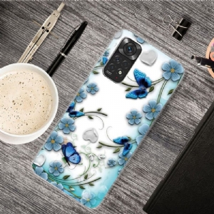 Etui do Xiaomi Redmi Note 11 / Note 11S Classic Niebieskie Motyle I Kwiaty