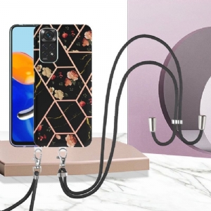 Etui do Xiaomi Redmi Note 11 / Note 11S ze Sznurkiem Marmur I Kwiaty