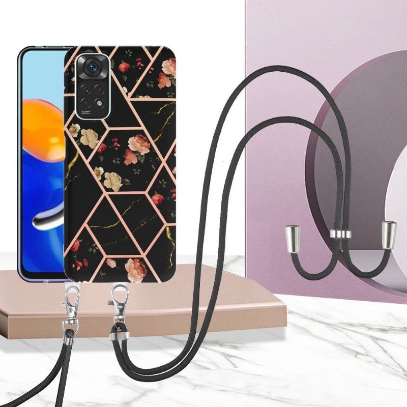 Etui do Xiaomi Redmi Note 11 / Note 11S ze Sznurkiem Marmur I Kwiaty