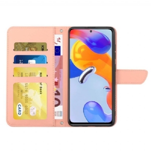 Etui Folio do Xiaomi Redmi Note 11 / Note 11S Ilustracja Motyl I Kwiaty Pasek