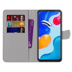 Etui Folio do Xiaomi Redmi Note 11 / Note 11S Zielone I Różowe Liście