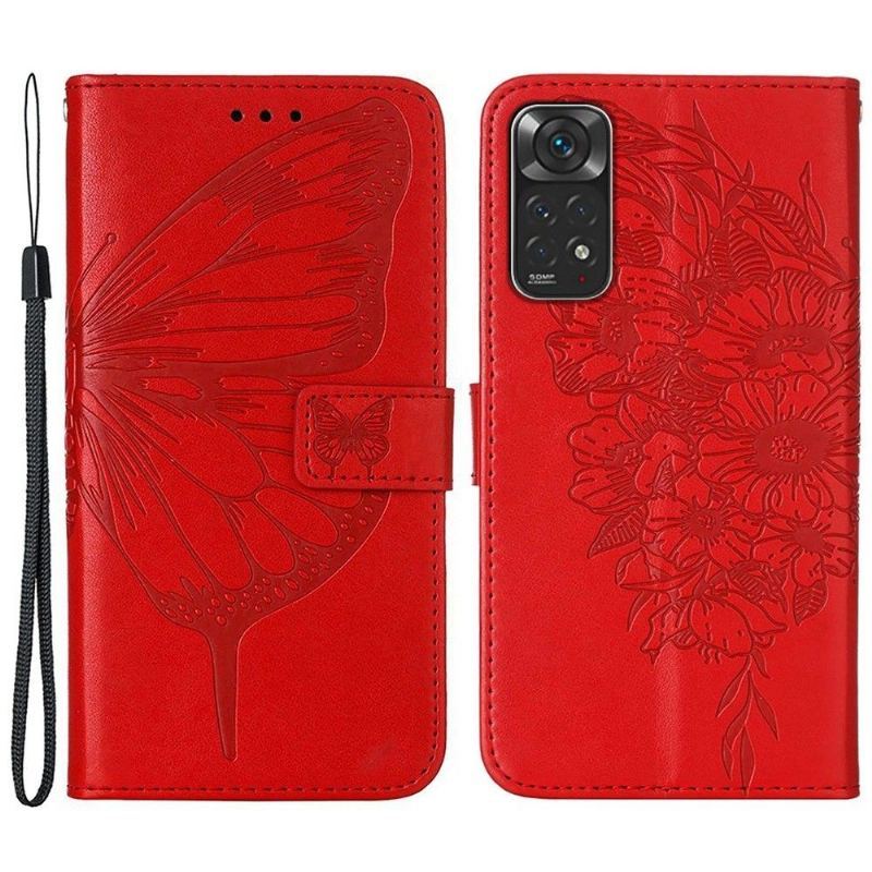 Skórzany Futerał do Xiaomi Redmi Note 11 / Note 11S Anti-fall Butterfly Flower Posiadacz Karty