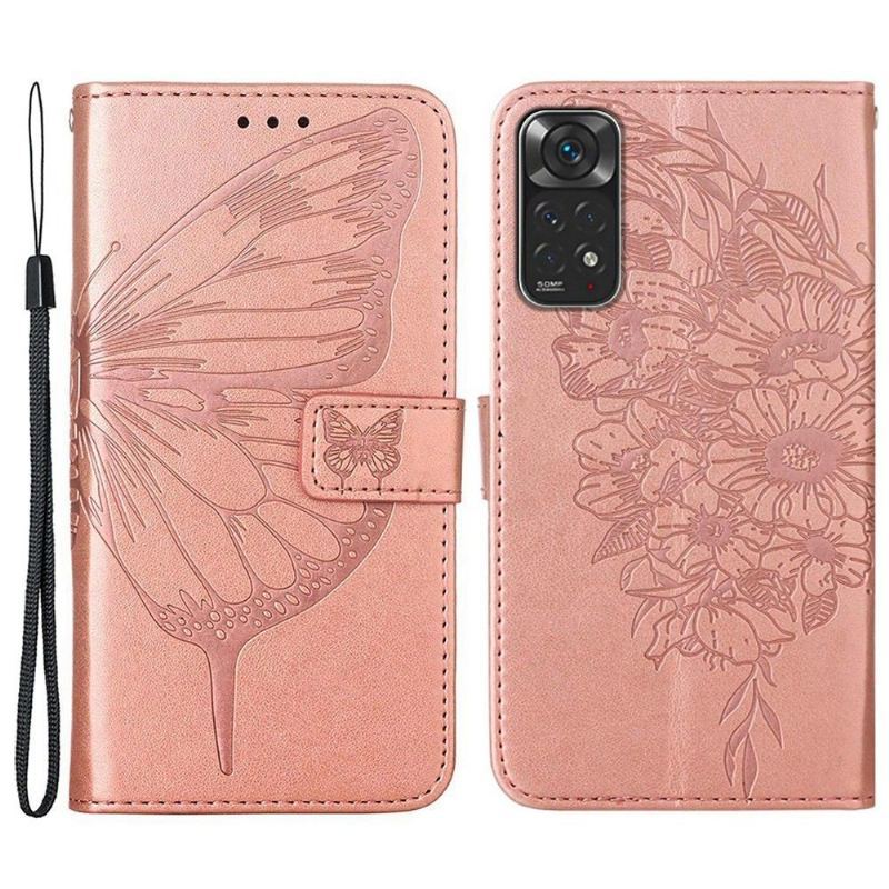 Skórzany Futerał do Xiaomi Redmi Note 11 / Note 11S Anti-fall Butterfly Flower Posiadacz Karty