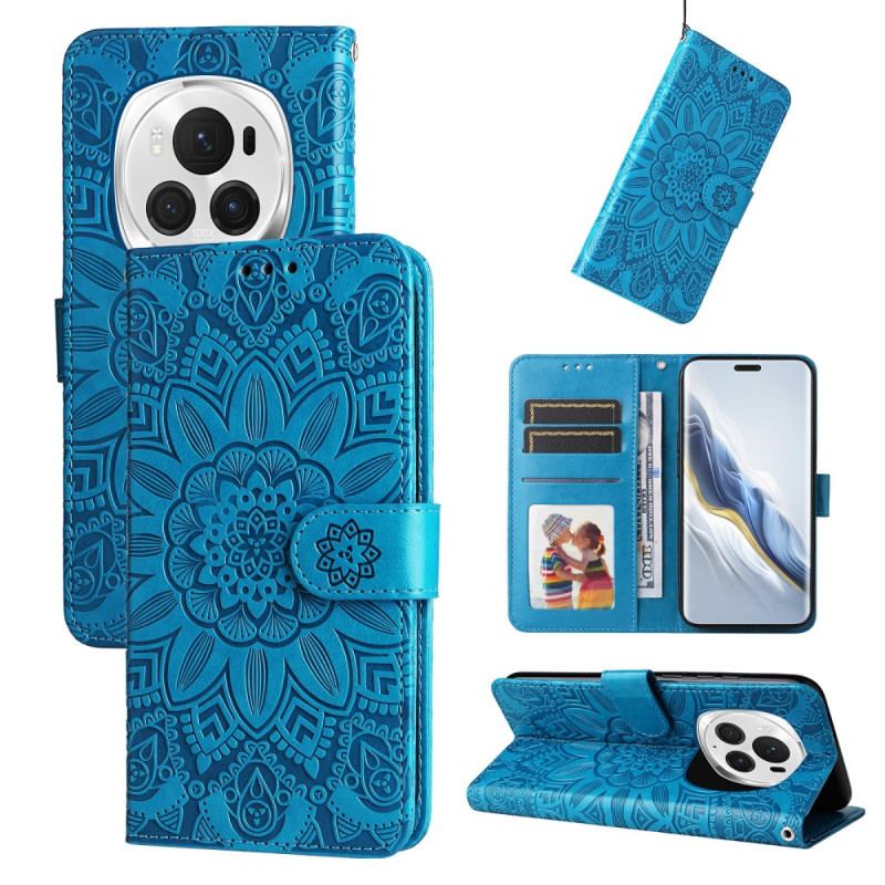 Etui Folio Do Honor Magic 6 Pro Wzór Słonecznika Z Paskiem