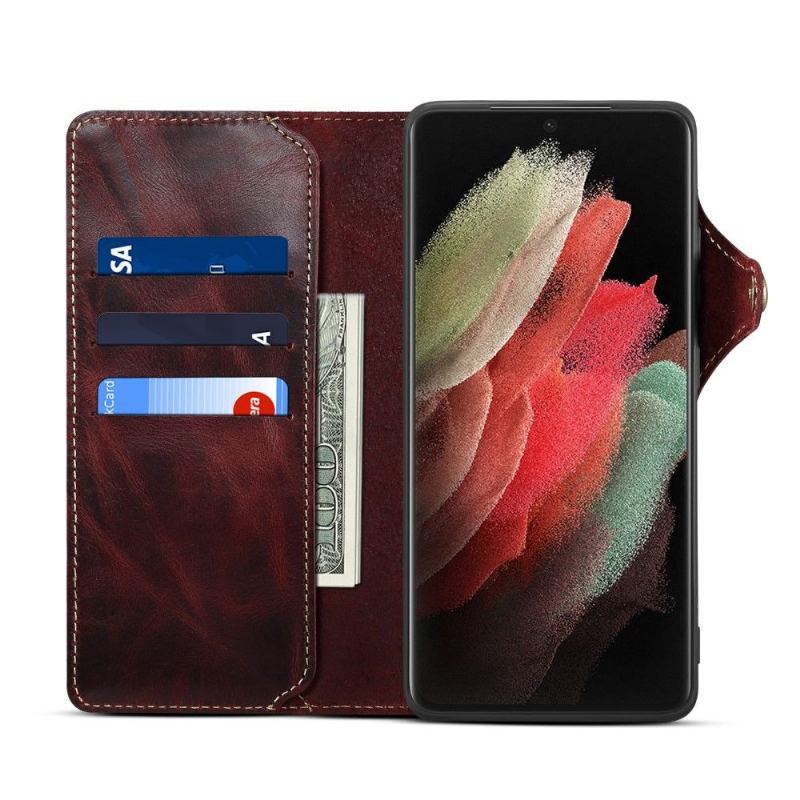 Etui Folio do Samsung Galaxy S21 Ultra 5G Prawdziwej Skóry Szwy