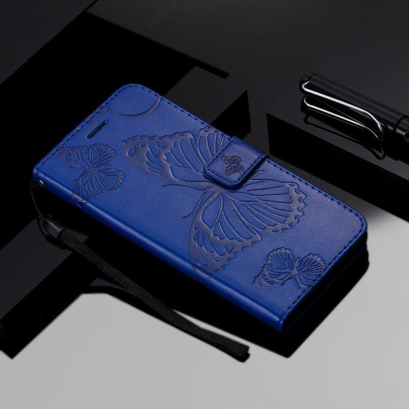 Etui Folio do Honor Magic 5 Lite z Łańcuch Gigantyczne Motyle Paskowe