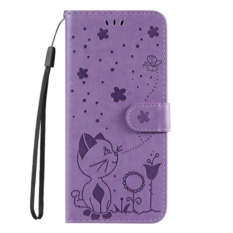 Etui Folio do Honor Magic 5 Lite z Łańcuch Kot I Pszczoła Z Smyczą