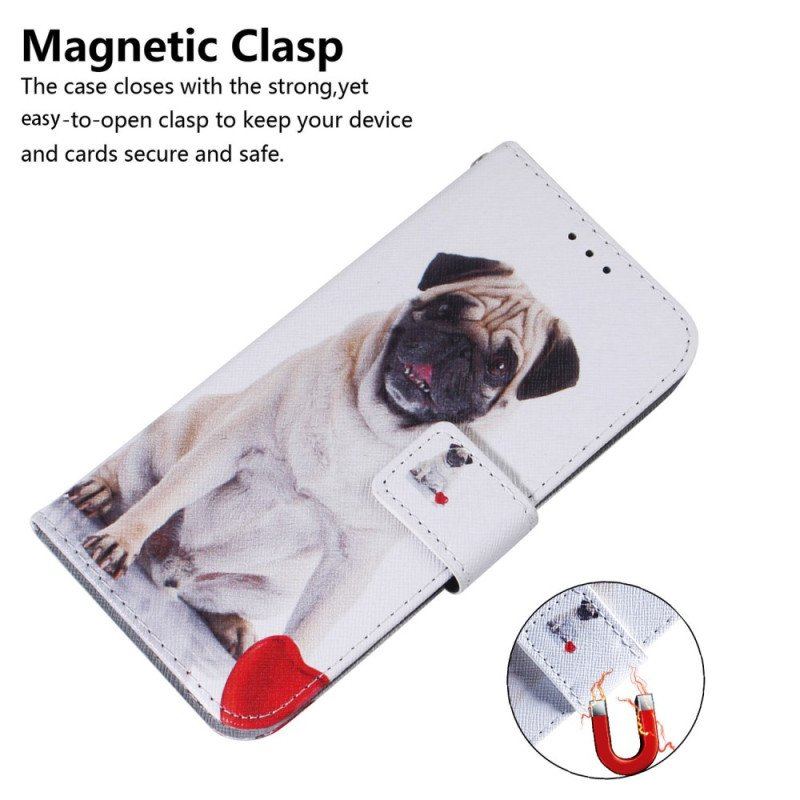 Etui Folio do Honor Magic 5 Lite z Łańcuch Mops Ze Smyczą