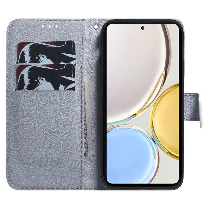 Etui Folio do Honor Magic 5 Lite z Łańcuch Pasiasty Pies Akwarela