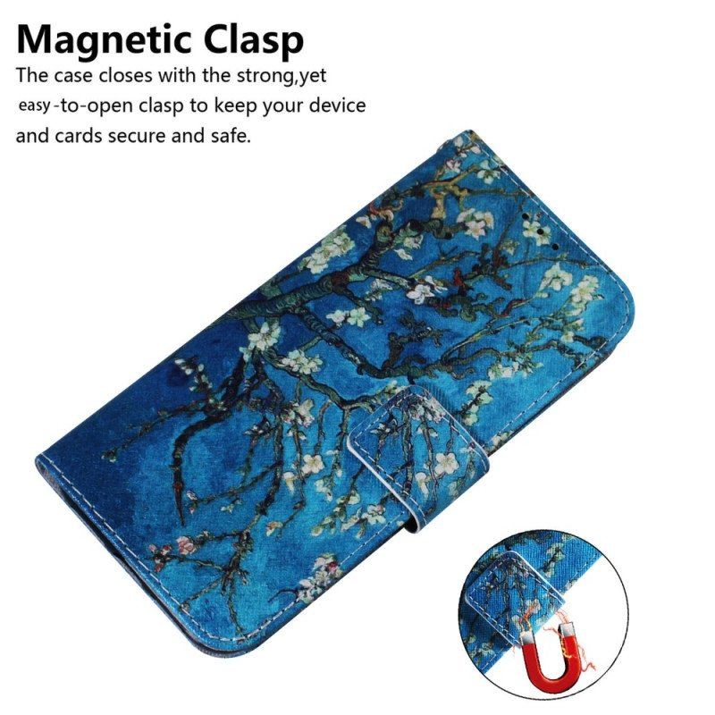 Etui Folio do Honor Magic 5 Lite z Łańcuch Paskowe Gałęzie Kwiatów