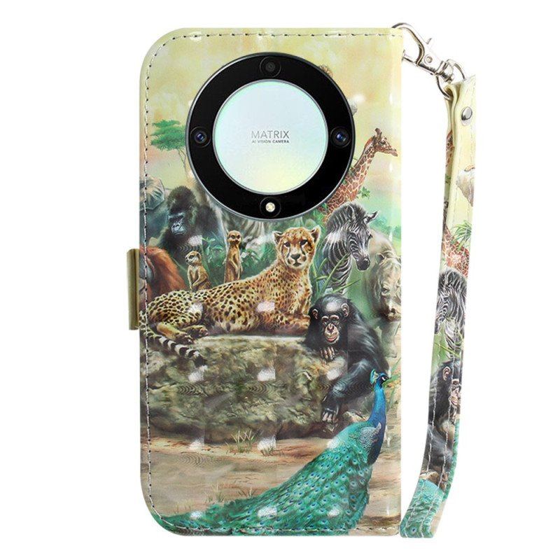 Etui Folio do Honor Magic 5 Lite z Łańcuch Stringi Safari Animals