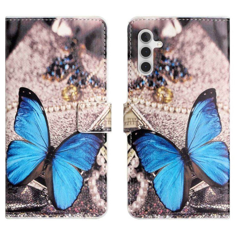 Etui Folio do Samsung Galaxy A14 / A14 5G Niebieski Motyl