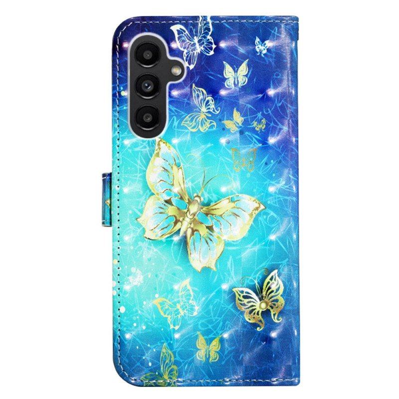 Etui Folio do Samsung Galaxy A14 / A14 5G z Łańcuch Oszałamiające Stringi Motyle