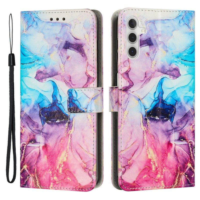 Etui Folio do Samsung Galaxy A14 / A14 5G z Łańcuch Pasek Marmuru