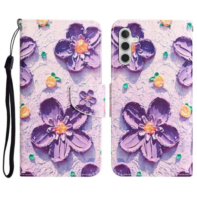 Etui Folio do Samsung Galaxy A14 / A14 5G z Łańcuch Paski Kwiaty