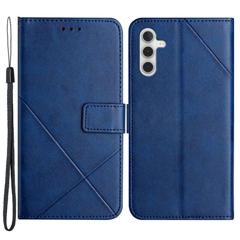 Etui Folio do Samsung Galaxy A14 / A14 5G z Łańcuch Paskowaty Geometryczny Skórzany Styl