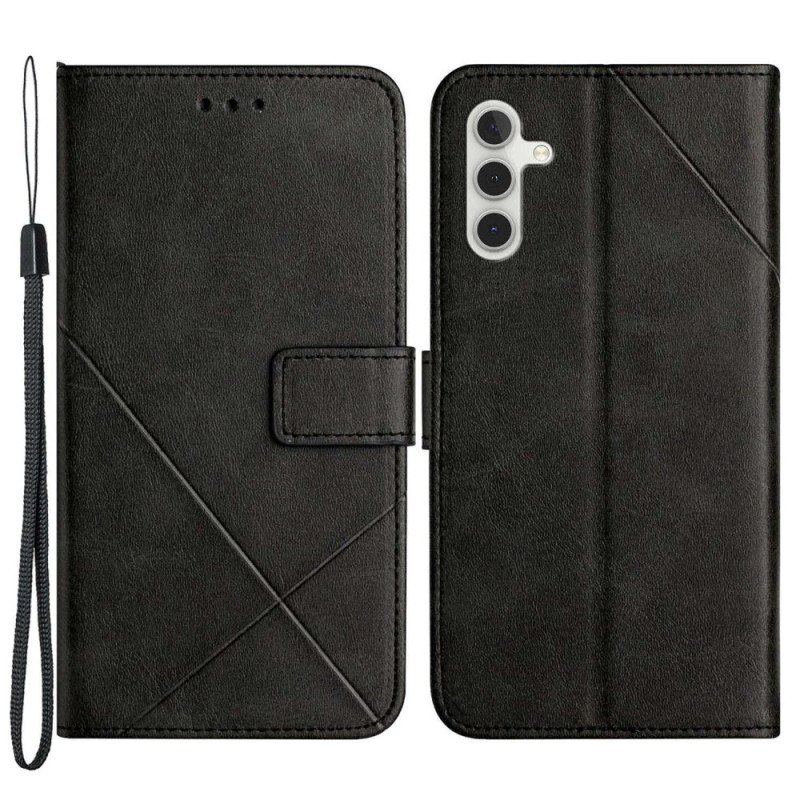 Etui Folio do Samsung Galaxy A14 / A14 5G z Łańcuch Paskowaty Geometryczny Skórzany Styl