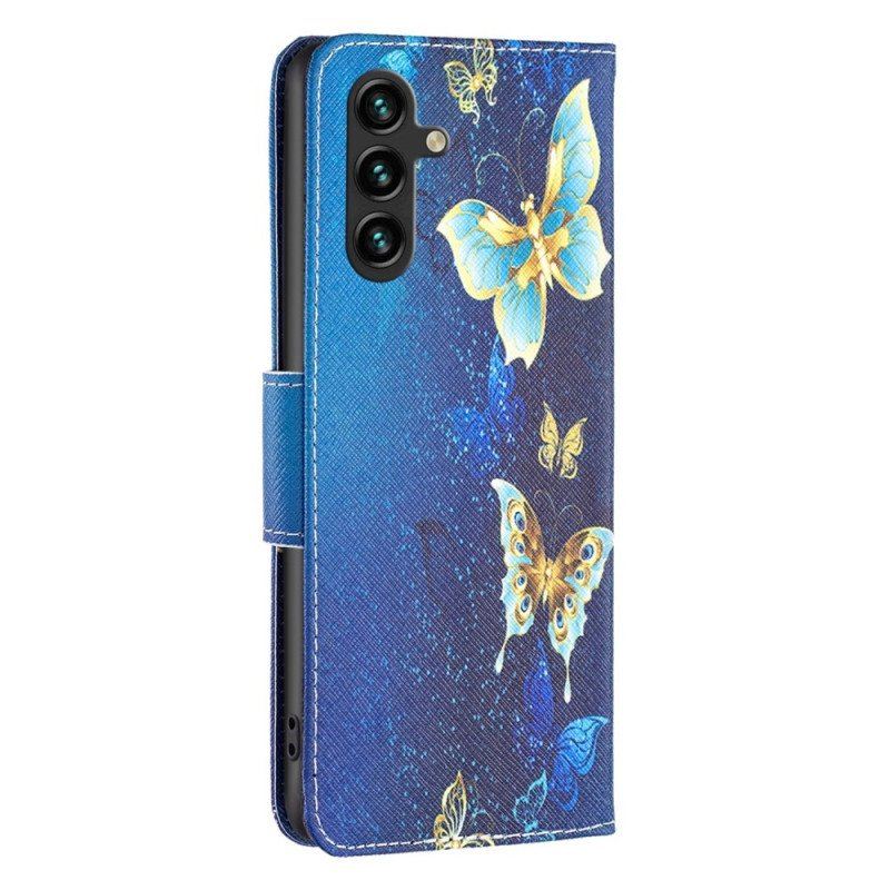 Etui Folio do Samsung Galaxy A14 / A14 5G Złote Motyle