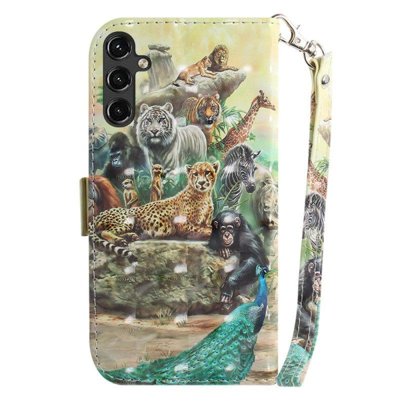 Etui Na Telefon Pokrowce do Samsung Galaxy A14 / A14 5G z Łańcuch Stringi Safari Animals