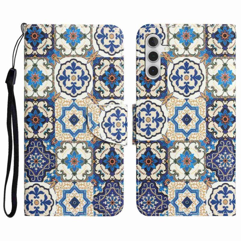 Obudowa Etui Na Telefon do Samsung Galaxy A14 / A14 5G z Łańcuch Pasiasty Patchwork