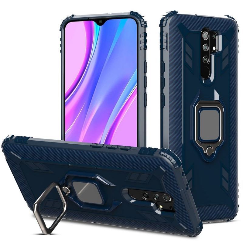 Futerały do Xiaomi Redmi 9 Obrzeża Carbon Look Z Pierścieniem Podtrzymującym