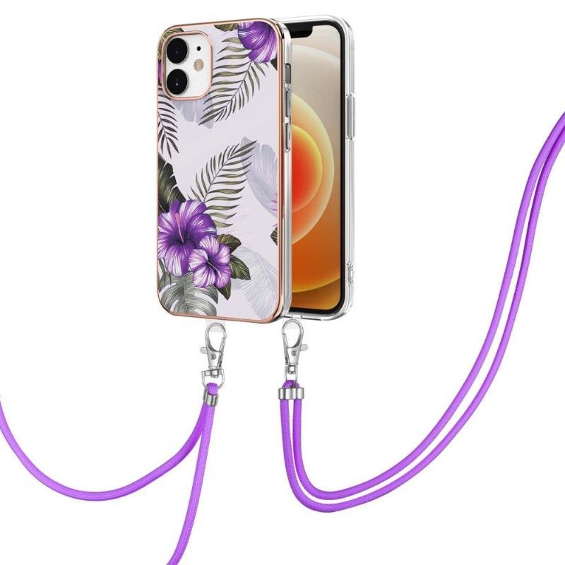 Etui do iPhone 12 Mini Anti-fall ze Sznurkiem Egzotyczne Kwiaty