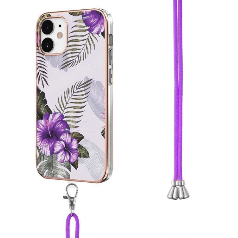 Etui do iPhone 12 Mini Anti-fall ze Sznurkiem Egzotyczne Kwiaty