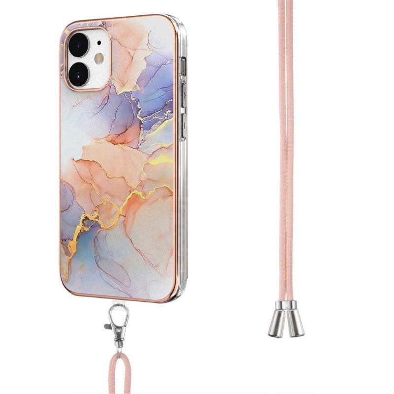 Etui do iPhone 12 Mini Classic ze Sznurkiem Kolorowy Marmur