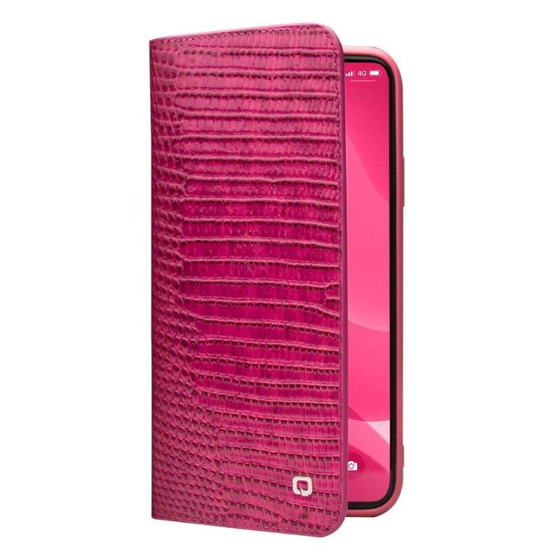 Etui Folio do iPhone 12 Mini Obrzeża Prawdziwa Skóra Croc Efekt