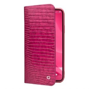 Etui Folio do iPhone 12 Mini Obrzeża Prawdziwa Skóra Croc Efekt