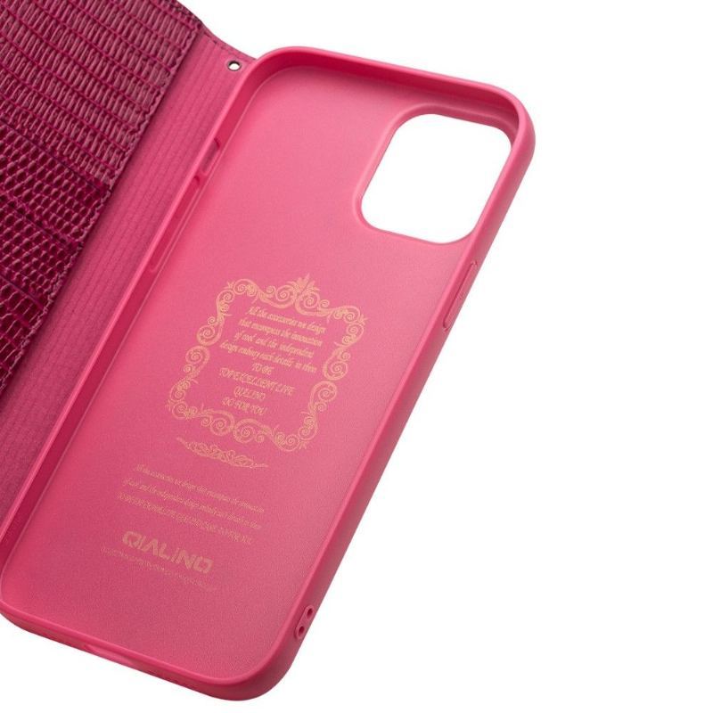 Etui Folio do iPhone 12 Mini Obrzeża Prawdziwa Skóra Croc Efekt