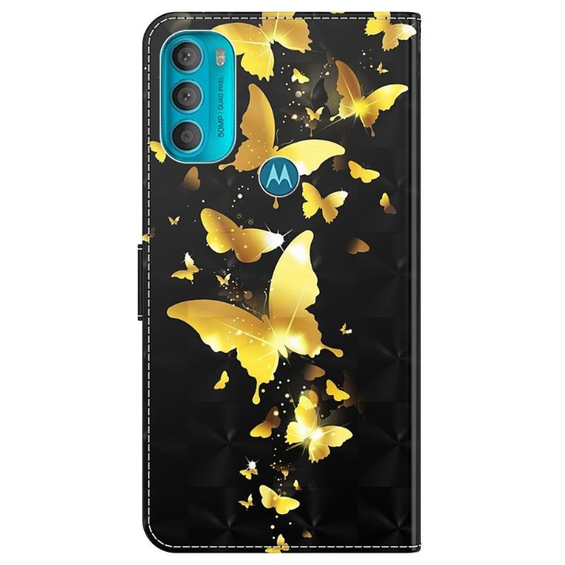 Etui Folio do Motorola Moto G71 5G Złote Motyle Ilustracja