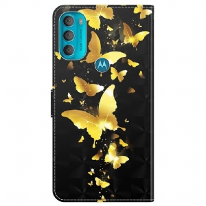 Etui Folio do Motorola Moto G71 5G Złote Motyle Ilustracja