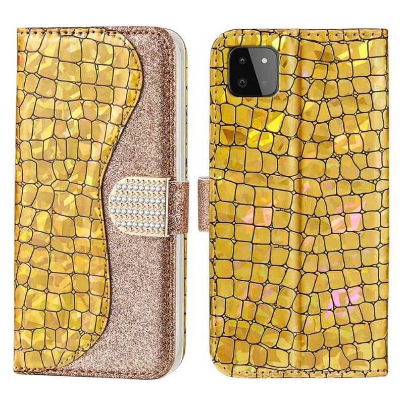 Etui Folio do Samsung Galaxy A22 5G Obrzeża Luksusowe Croco Cekiny