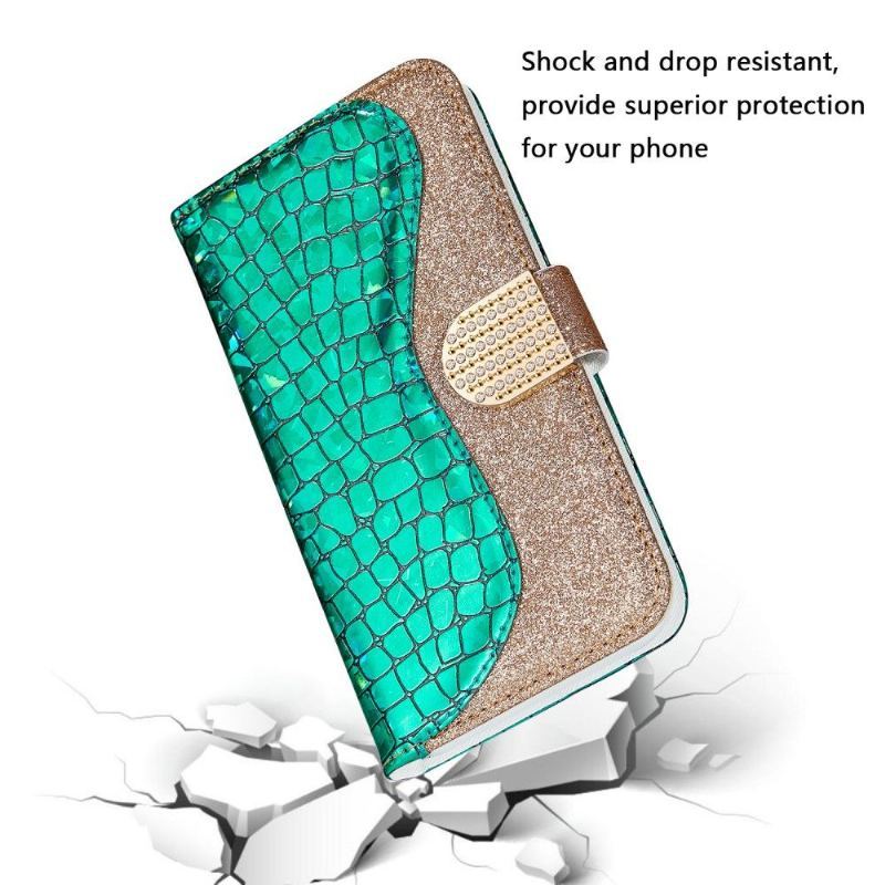 Etui Folio do Samsung Galaxy A22 5G Obrzeża Luksusowe Croco Cekiny