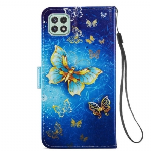 Etui Folio do Samsung Galaxy A22 5G Złoty Motyl