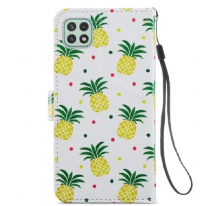 Skórzany Futerał do Samsung Galaxy A22 5G Ananas