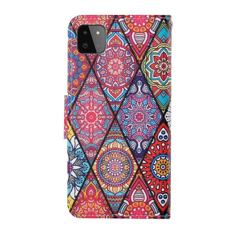 Skórzany Futerał do Samsung Galaxy A22 5G Anti-fall Kaleidoscope Mandala