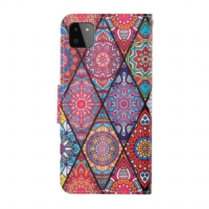 Skórzany Futerał do Samsung Galaxy A22 5G Anti-fall Kaleidoscope Mandala