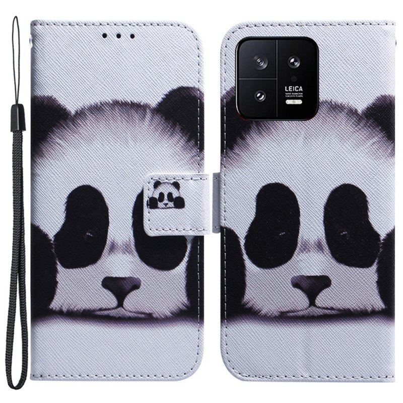 Etui Folio do Xiaomi 13 z Łańcuch Paskowata Panda